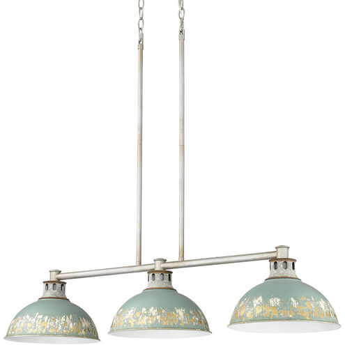 Kinsley 3 Light 38.88 inch Aged Galvanized Steel Linear Pendant Ceiling Light in Antique Teal